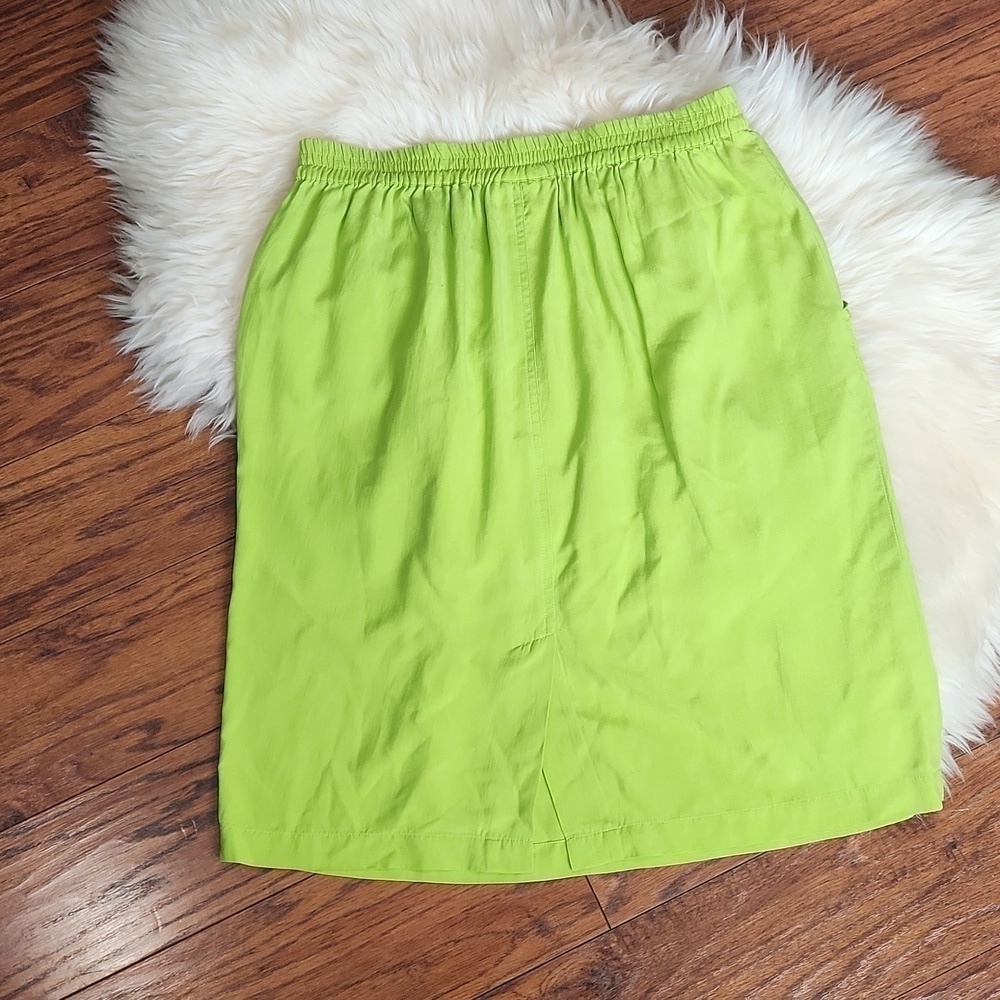 GO Silk Neon Green Silk Pencil Skirt - Picture 4 of 5